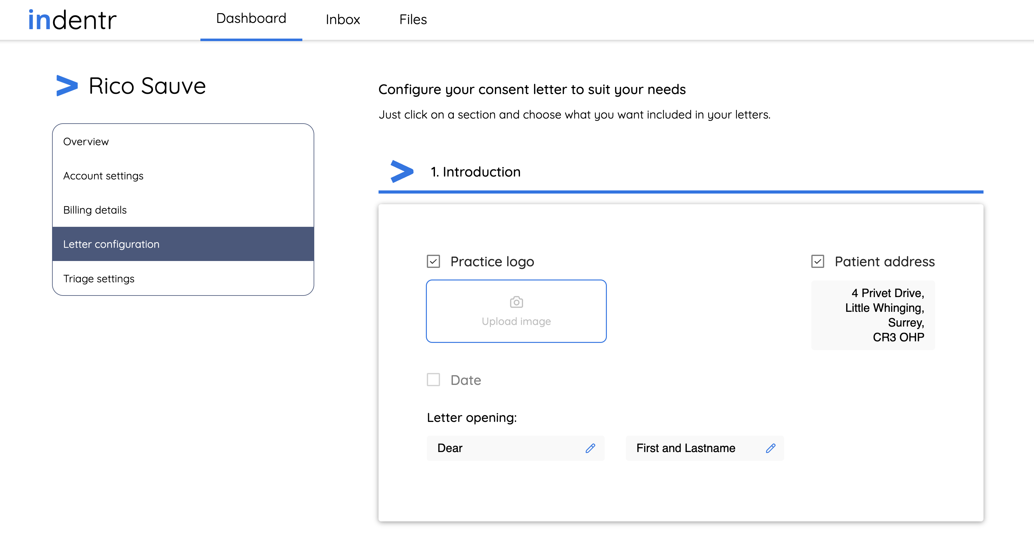 Letter config section 1